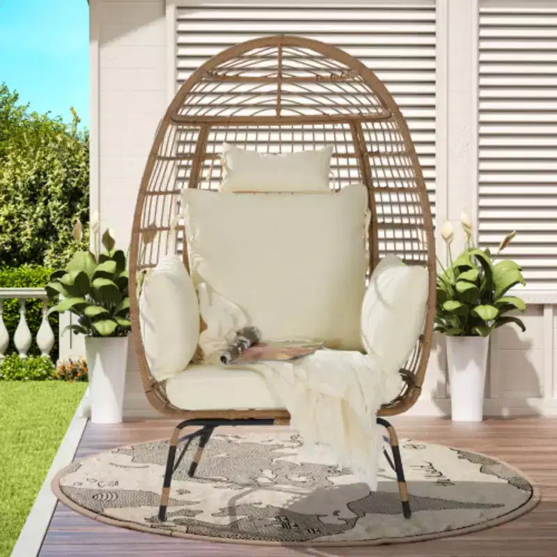 Wicker Egg Chair,Rattan Egg Chair Indoor Outdoor,Oversized Large Egg Chairs 600lbs with Cushion and Pillow