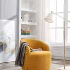 Poltrona Girevole Accent con Rivestimento in Velluto, Design a Botte, Anello in Metallo Verniciato a Polvere Nero, Blu