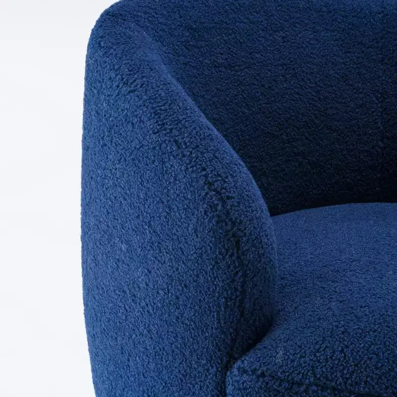 Poltrona Girevole Accent con Rivestimento in Velluto, Design a Botte, Anello in Metallo Verniciato a Polvere Nero, Blu