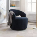 Poltrona Girevole Accent con Rivestimento in Velluto, Design a Botte, Anello in Metallo Verniciato a Polvere Nero, Blu