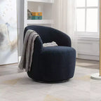 Poltrona Girevole Accent con Rivestimento in Velluto, Design a Botte, Anello in Metallo Verniciato a Polvere Nero, Blu