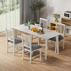 VECELO Farmhouse Style Dining Table Set, Rubber Wood Table and Upholstered Dining Chairs, Gray