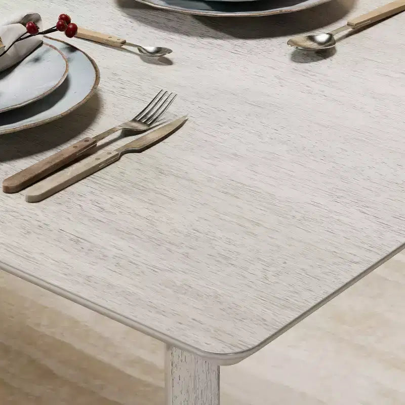 Set da pranzo in stile rustico VECELO, tavolo in legno di gomma e sedie da pranzo imbottite, grigio