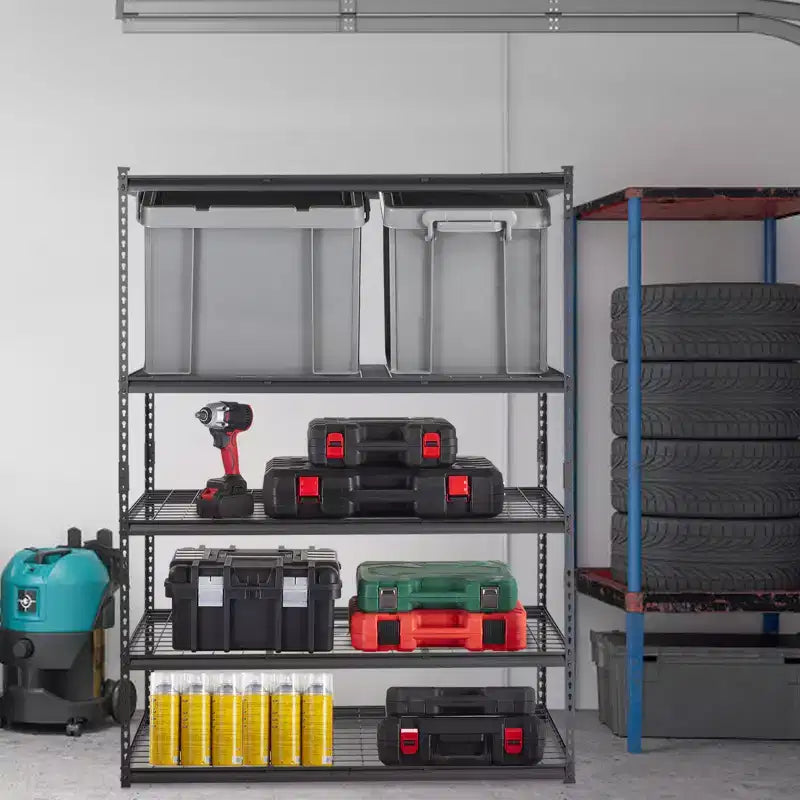 Scaffale portaoggetti VEVOR, 5 ripiani regolabili, capacità 907 kg, scaffali da garage resistenti, organizzatore in metallo, scaffalatura a filo metallico