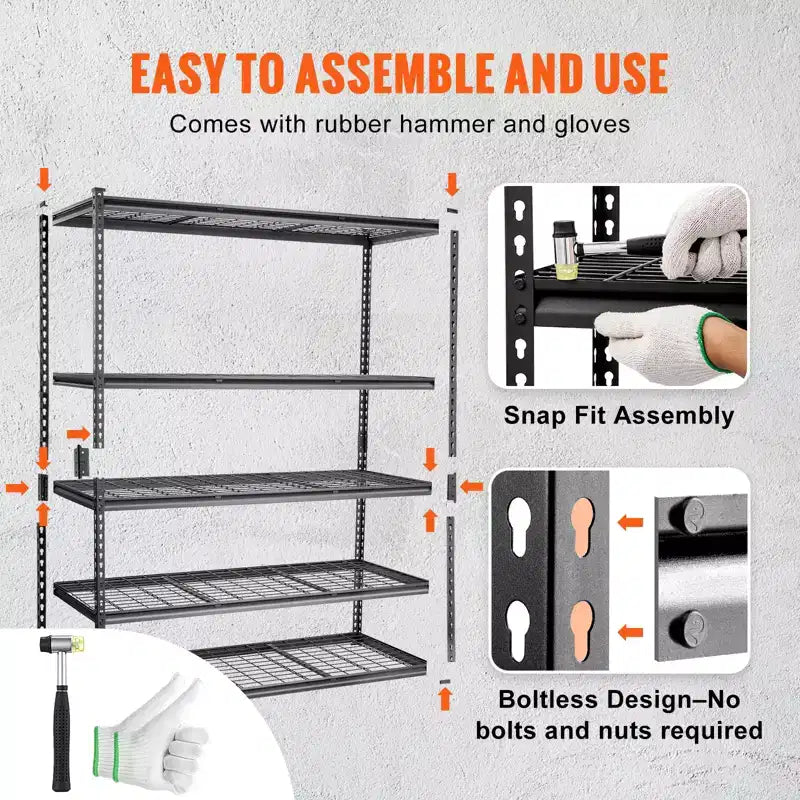 Scaffale portaoggetti VEVOR, 5 ripiani regolabili, capacità 907 kg, scaffali da garage resistenti, organizzatore in metallo, scaffalatura a filo metallico
