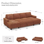 Divano letto componibile modulare Belffin con letto estraibile, in corduroy, doppia chaise longue con contenitore
