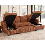 Divano letto componibile modulare Belffin con letto estraibile, in corduroy, doppia chaise longue con contenitore