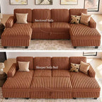 Divano letto componibile modulare Belffin con letto estraibile, in corduroy, doppia chaise longue con contenitore