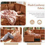 Divano letto componibile modulare Belffin con letto estraibile, in corduroy, doppia chaise longue con contenitore