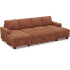 Divano letto componibile modulare Belffin con letto estraibile, in corduroy, doppia chaise longue con contenitore