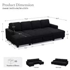 Divano letto componibile modulare Belffin con letto estraibile, in corduroy, doppia chaise longue con contenitore