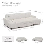 Divano letto componibile modulare Belffin con letto estraibile, in corduroy, doppia chaise longue con contenitore