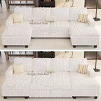 Divano letto componibile modulare Belffin con letto estraibile, in corduroy, doppia chaise longue con contenitore