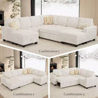 Divano letto componibile modulare Belffin con letto estraibile, in corduroy, doppia chaise longue con contenitore