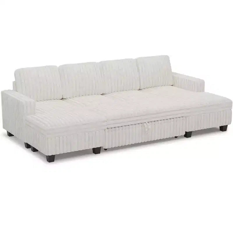 Divano letto componibile modulare Belffin con letto estraibile, in corduroy, doppia chaise longue con contenitore
