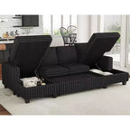 Divano letto componibile modulare Belffin con letto estraibile, in corduroy, doppia chaise longue con contenitore