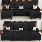 Divano letto componibile modulare Belffin con letto estraibile, in corduroy, doppia chaise longue con contenitore