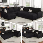 Divano letto componibile modulare Belffin con letto estraibile, in corduroy, doppia chaise longue con contenitore
