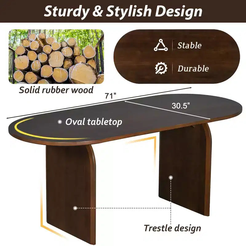 Set da pranzo ovale Whisen da 6 pezzi - Tavolo in legno di gomma con 4 sedie in rattan e panca, set da cucina moderno per 6 persone