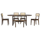 Set da pranzo ovale Whisen da 6 pezzi - Tavolo in legno di gomma con 4 sedie in rattan e panca, set da cucina moderno per 6 persone