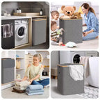 Cesto portabiancheria HOMLUX 4bu con coperchio, manici in bambù, grande capacità, supporto interno