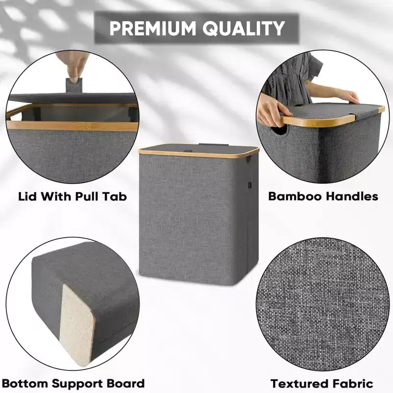 Cesto portabiancheria HOMLUX 4bu con coperchio, manici in bambù, grande capacità, supporto interno
