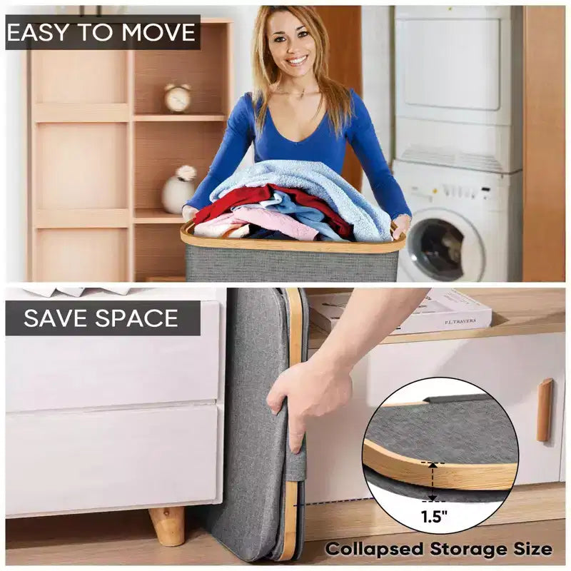 Cesto portabiancheria HOMLUX 4bu con coperchio, manici in bambù, grande capacità, supporto interno