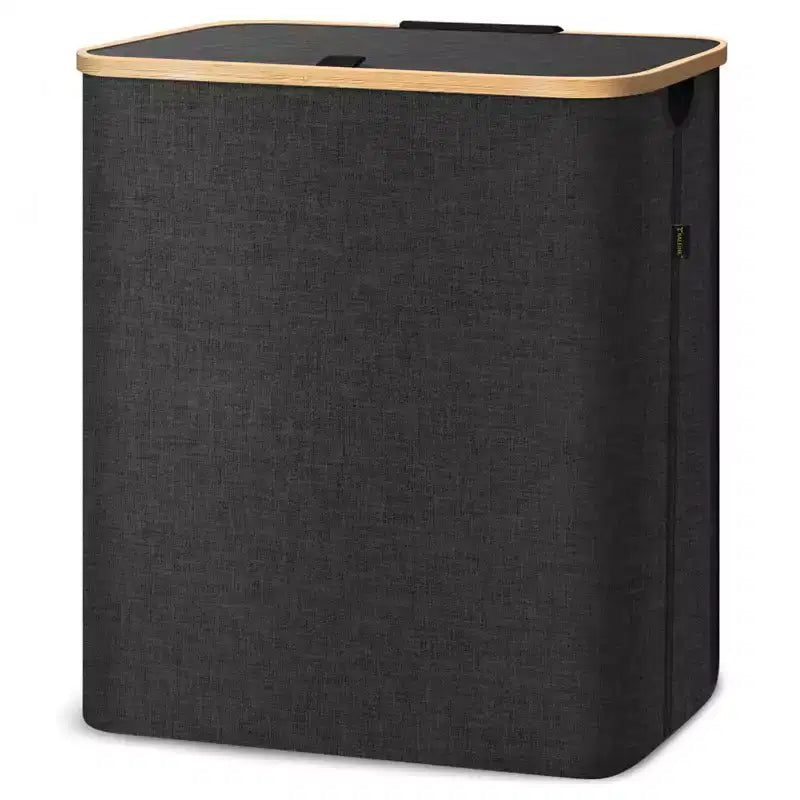 HOMLUX 4bu Laundry Hamper with Lid, Bamboo Pull Handles, Large Capacity, Internal Support