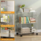 Carrello multiuso a 3 ripiani con maniglia e cestino regolabile, carrello da cucina con ruote in metallo, scaffale portaoggetti multiuso