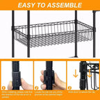 Carrello multiuso a 3 ripiani con maniglia e cestino regolabile, carrello da cucina con ruote in metallo, scaffale portaoggetti multiuso