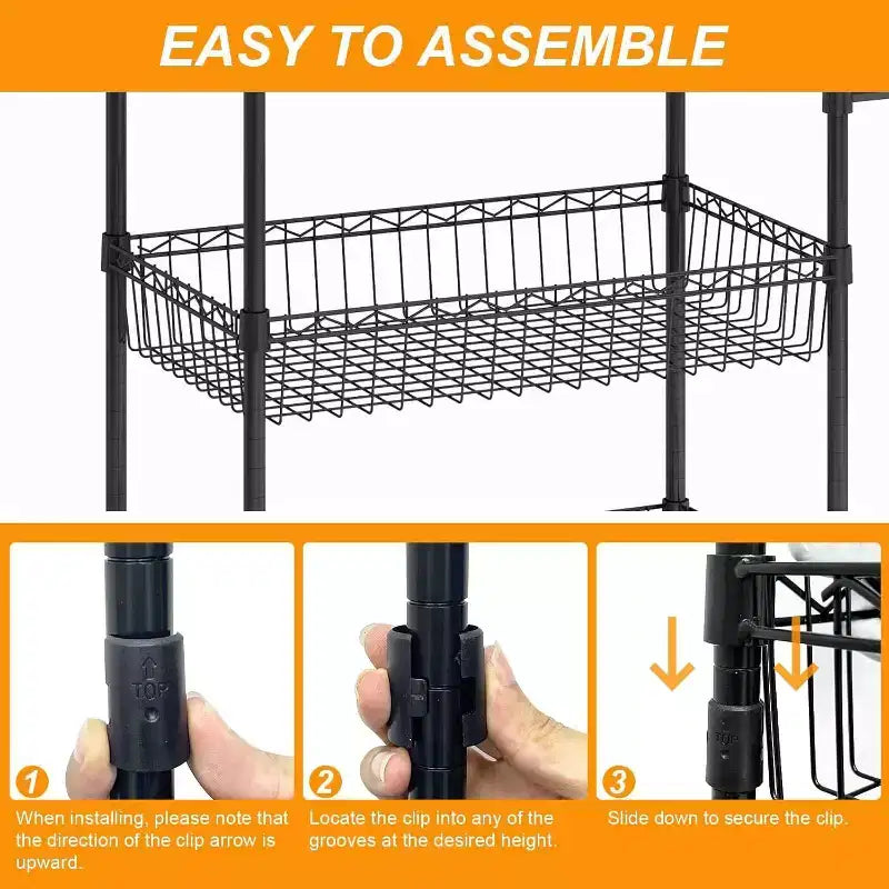 Carrello multiuso a 3 ripiani con maniglia e cestino regolabile, carrello da cucina con ruote in metallo, scaffale portaoggetti multiuso