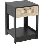 Comodino rustico in rattan con cassetti, comodino in legno per camere da letto in stile rustico o moderno
