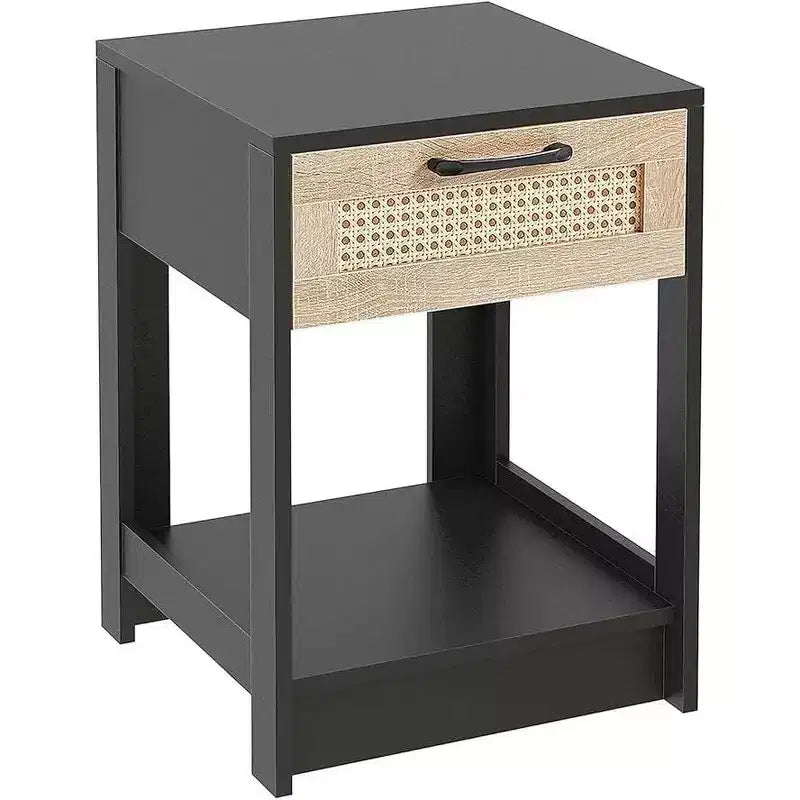Comodino rustico in rattan con cassetti, comodino in legno per camere da letto in stile rustico o moderno