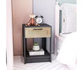 Rustic Rattan Nightstand with Drawers, Wooden Bedside Table for Farmhouse or Modern Bedrooms