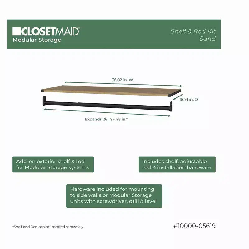 ClosetMaid Kit Mensola Superiore e Asta Appendiabiti Modulare - ClosetMaid