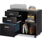 GALAXHERO 3-Drawer Wood Lateral Filing Cabinet, Mobile Printer Stand with Open Shelves for Home Office