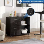 GALAXHERO Cassettiera laterale a 3 cassetti in legno, supporto mobile per stampante con ripiani aperti per ufficio domestico