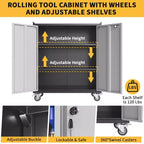Armadio porta attrezzi da garage con ruote, cassettiera portautensili in acciaio con serratura da 90 cm, armadio portaoggetti in metallo con 1 ripiano, grigio chiaro e grigio scuro