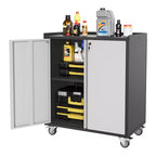 Armadio porta attrezzi da garage con ruote, cassettiera portautensili in acciaio con serratura da 90 cm, armadio portaoggetti in metallo con 1 ripiano, grigio chiaro e grigio scuro