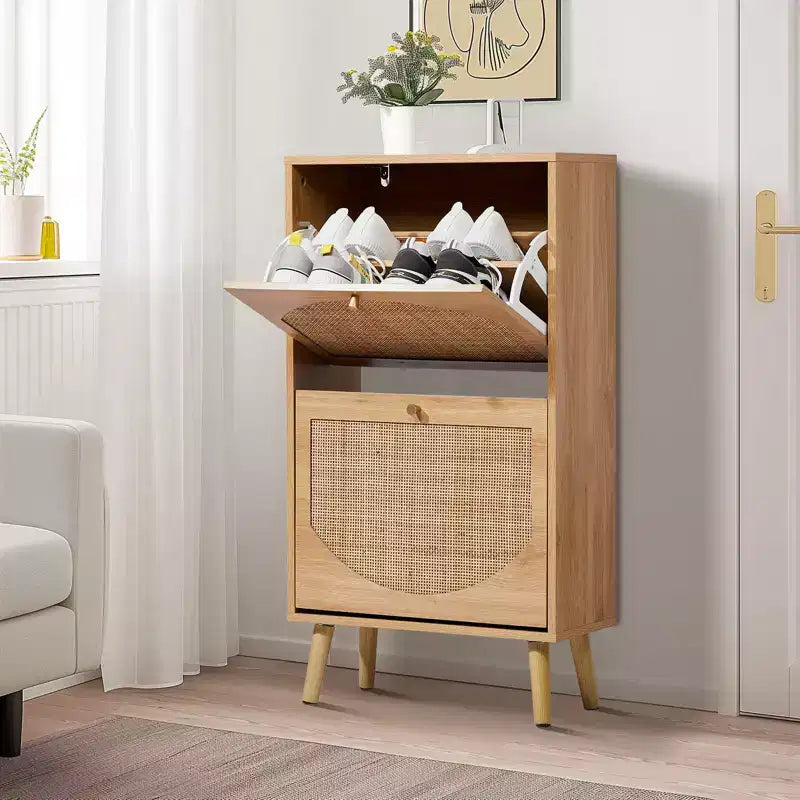 Karl Home Scarpiera in Rattan con 2 Ante a Ribalta