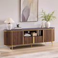 70 Fluted TV Stand, Modern Entertainment Center with Faux Marble Top and Curved Design, Media Console for Living Room Storage