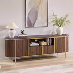 70 Fluted TV Stand, Modern Entertainment Center with Faux Marble Top and Curved Design, Media Console for Living Room Storage