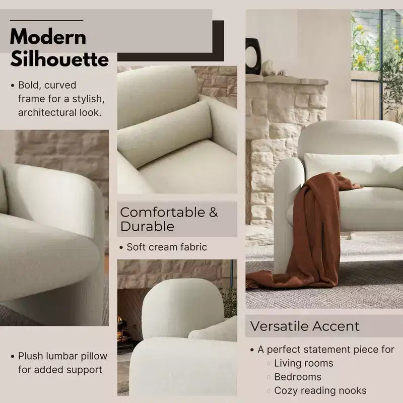 Poltrona a pozzetto imbottita moderna Roundhill Furniture Dylan, bianco crema