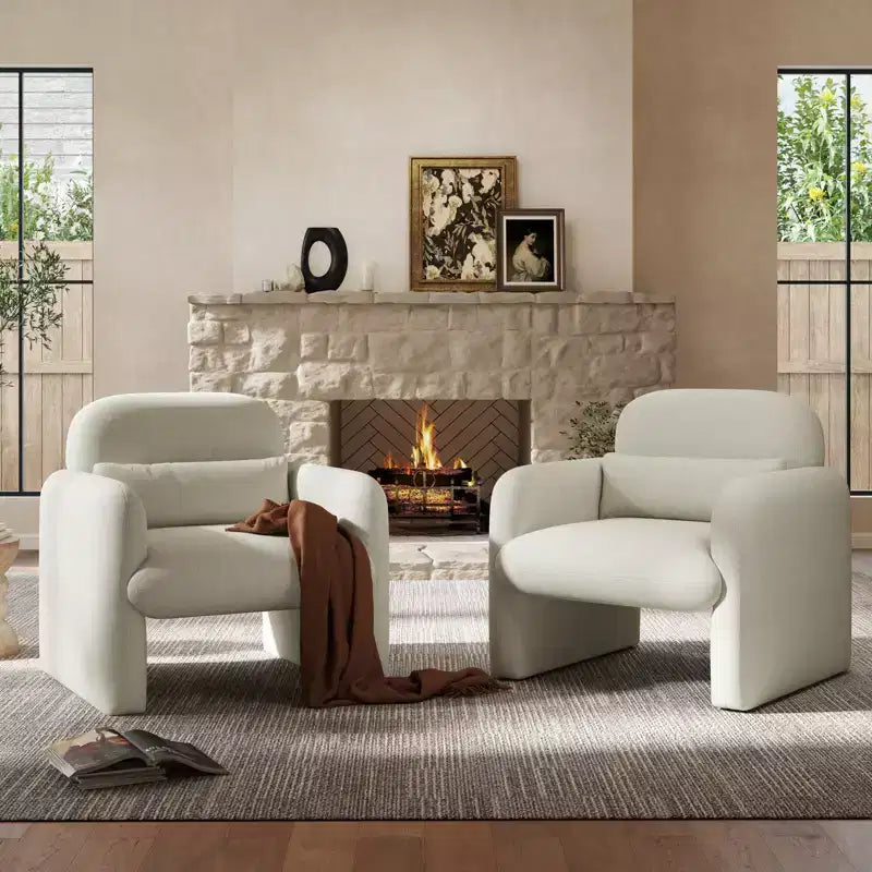 Poltrona a pozzetto imbottita moderna Roundhill Furniture Dylan, bianco crema