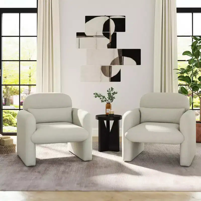 Poltrona a pozzetto imbottita moderna Roundhill Furniture Dylan, bianco crema