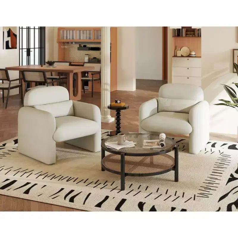 Poltrona a pozzetto imbottita moderna Roundhill Furniture Dylan, bianco crema