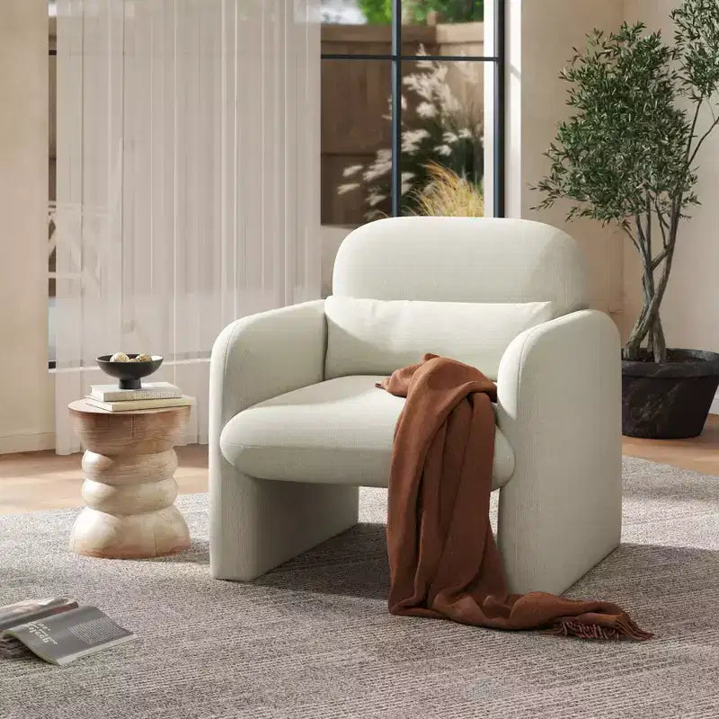 Poltrona a pozzetto imbottita moderna Roundhill Furniture Dylan, bianco crema