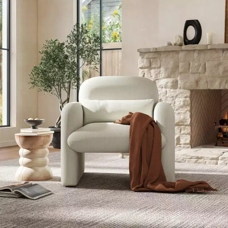 Poltrona a pozzetto imbottita moderna Roundhill Furniture Dylan, bianco crema