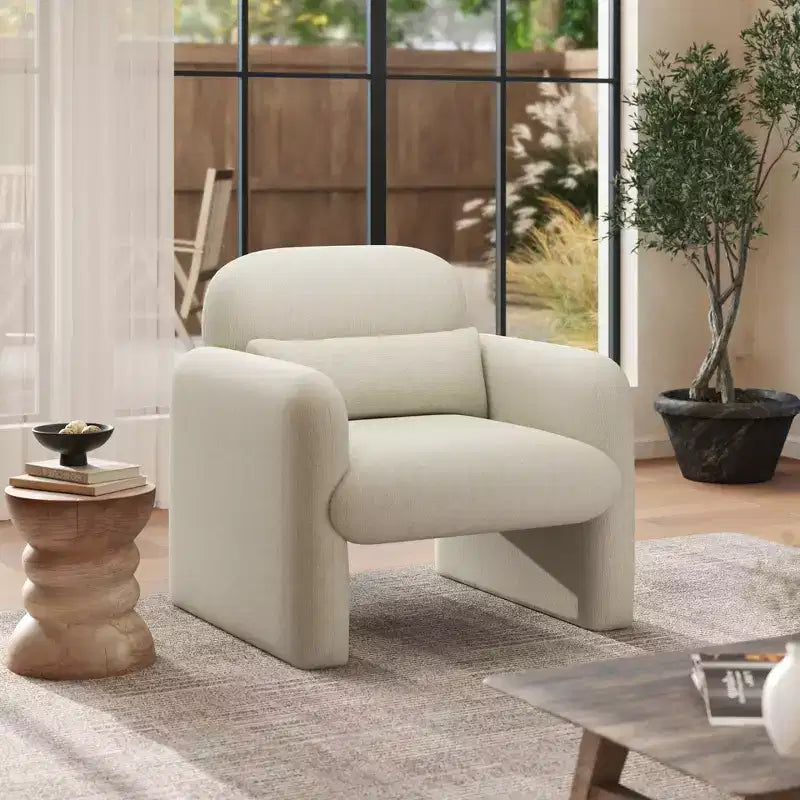 Poltrona a pozzetto imbottita moderna Roundhill Furniture Dylan, bianco crema