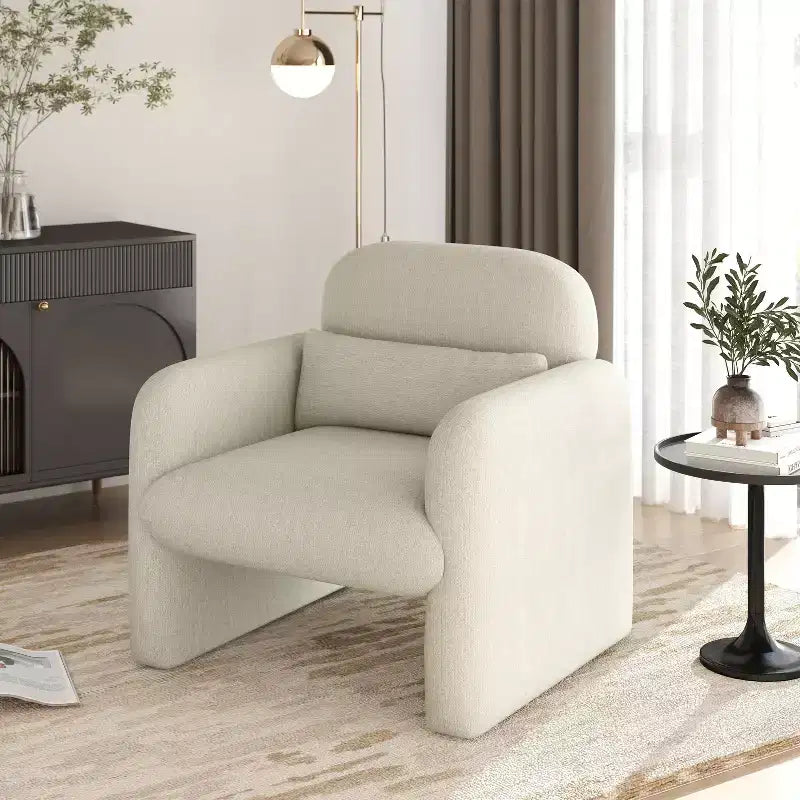 Poltrona a pozzetto imbottita moderna Roundhill Furniture Dylan, bianco crema